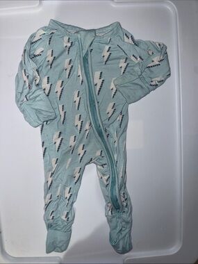 Zip-Front Mint Lightning Print Footie One-Piece